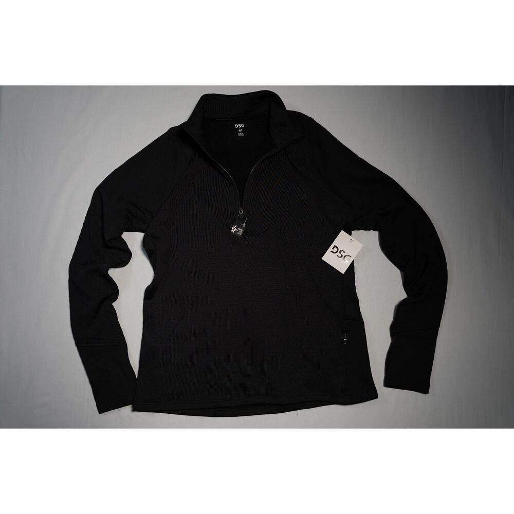 DSG Women Pure Black Run Grid 1/4 Zip Pullover Top Regular Size M Polyester NEW